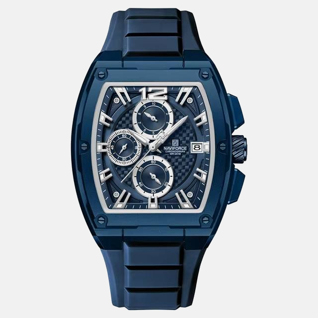 Kron Snetterton affordable men's chronograph watch with a carbon-look dial and silicone strap