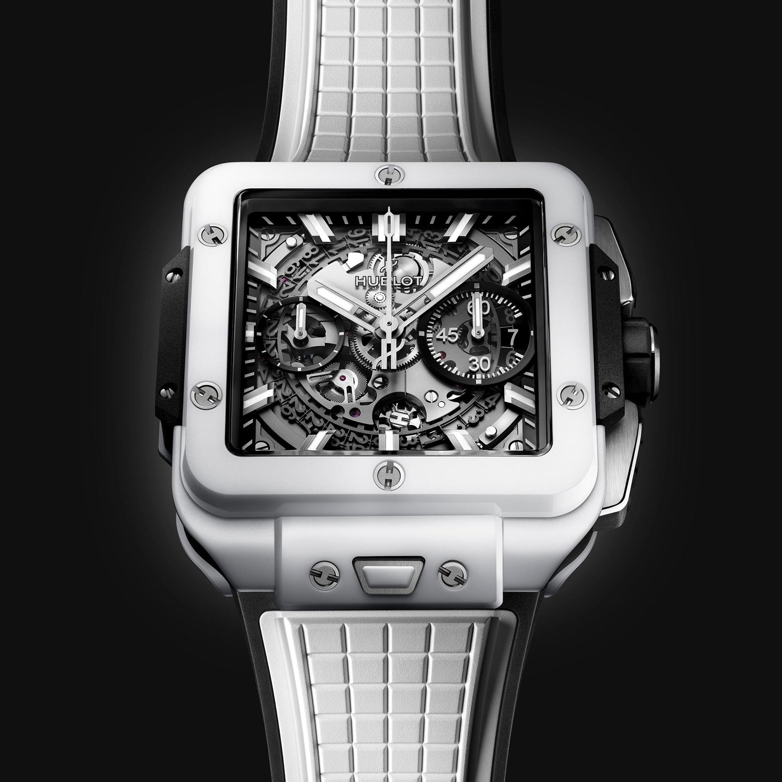 Square Bang Unico White Ceramic — Grey Dial