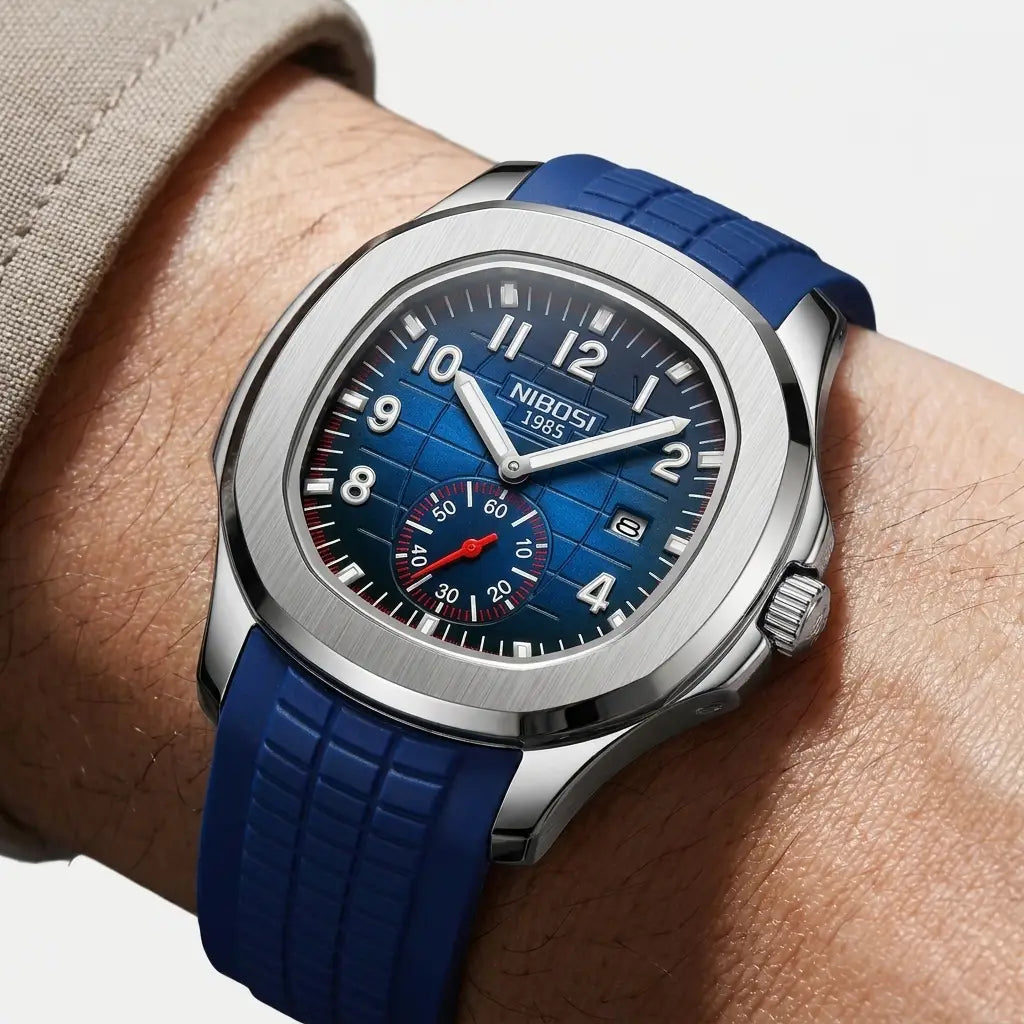 Kron Riviera Sport — Azure — wrist macro