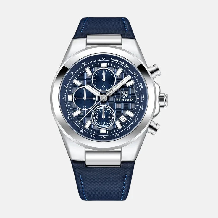 Kron Kennington quartz chronograph watch blue dial