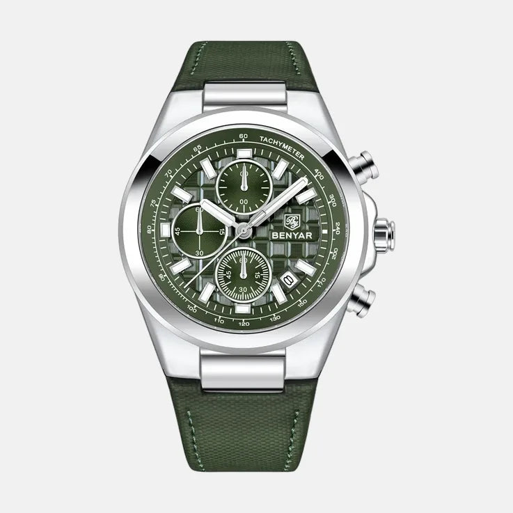 Kron Kennington quartz chronograph watch green dial