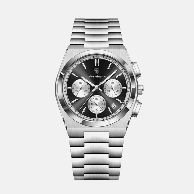 Kron Wessex affordable men's chronograph watch with panda dial and stainless steel bracelet