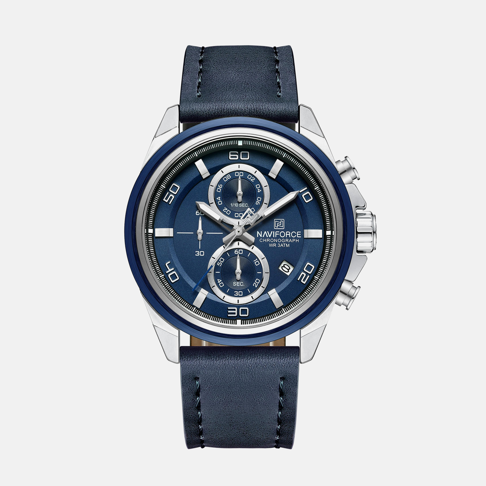 Kron Marylebone affordable men's chronograph watch with sunburst chronograph dial and leather strap