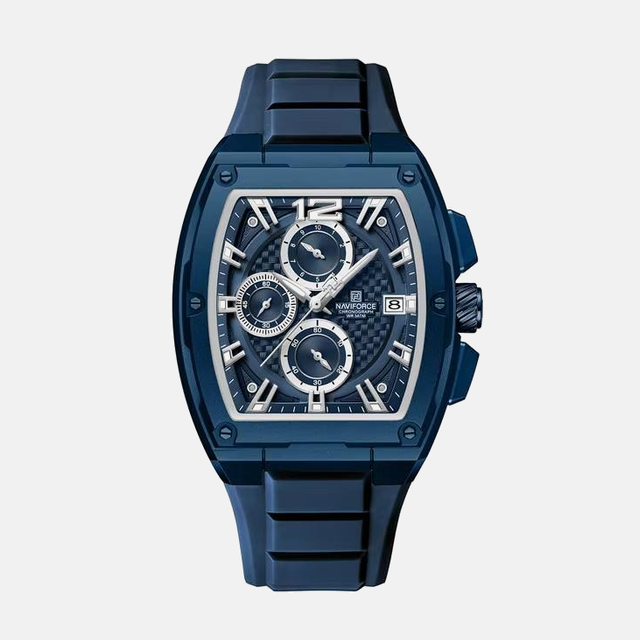 Kron Snetterton affordable men's chronograph watch with a carbon-look dial and silicone strap