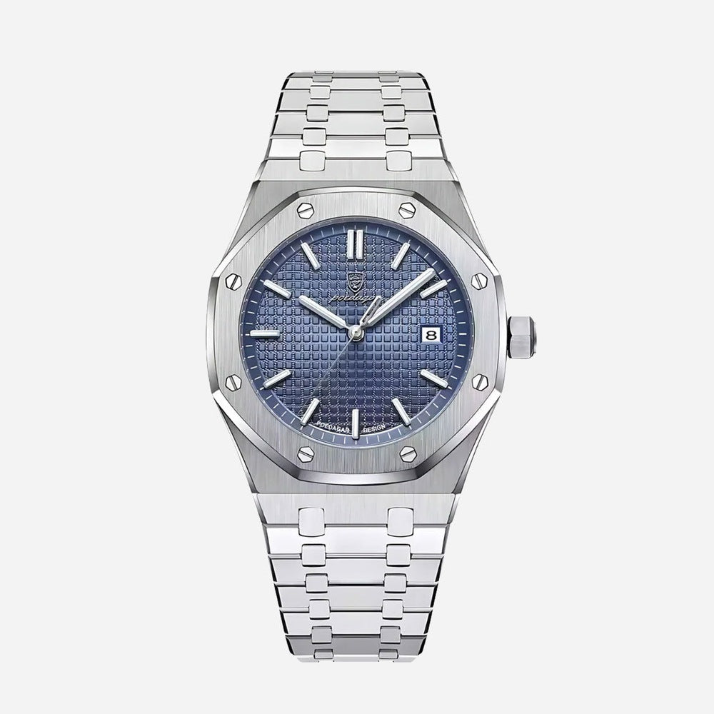 Kron Mariner affordable men's watch with textured silver dial and integrated steel bracelet