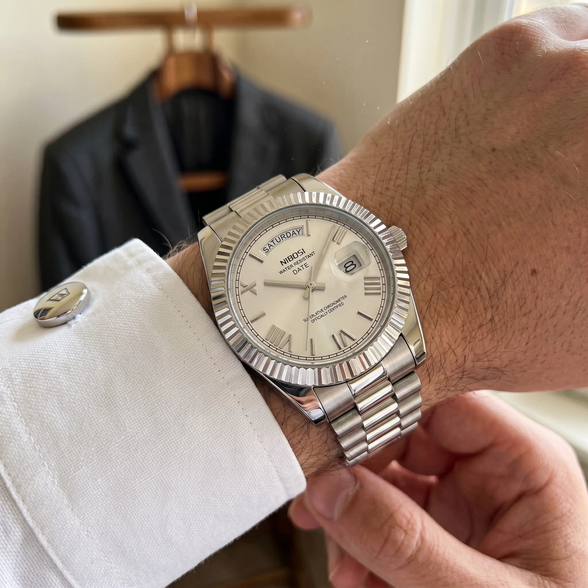 Kron Trafalgar watch on wrist, getting ready ritual, three-quarter view