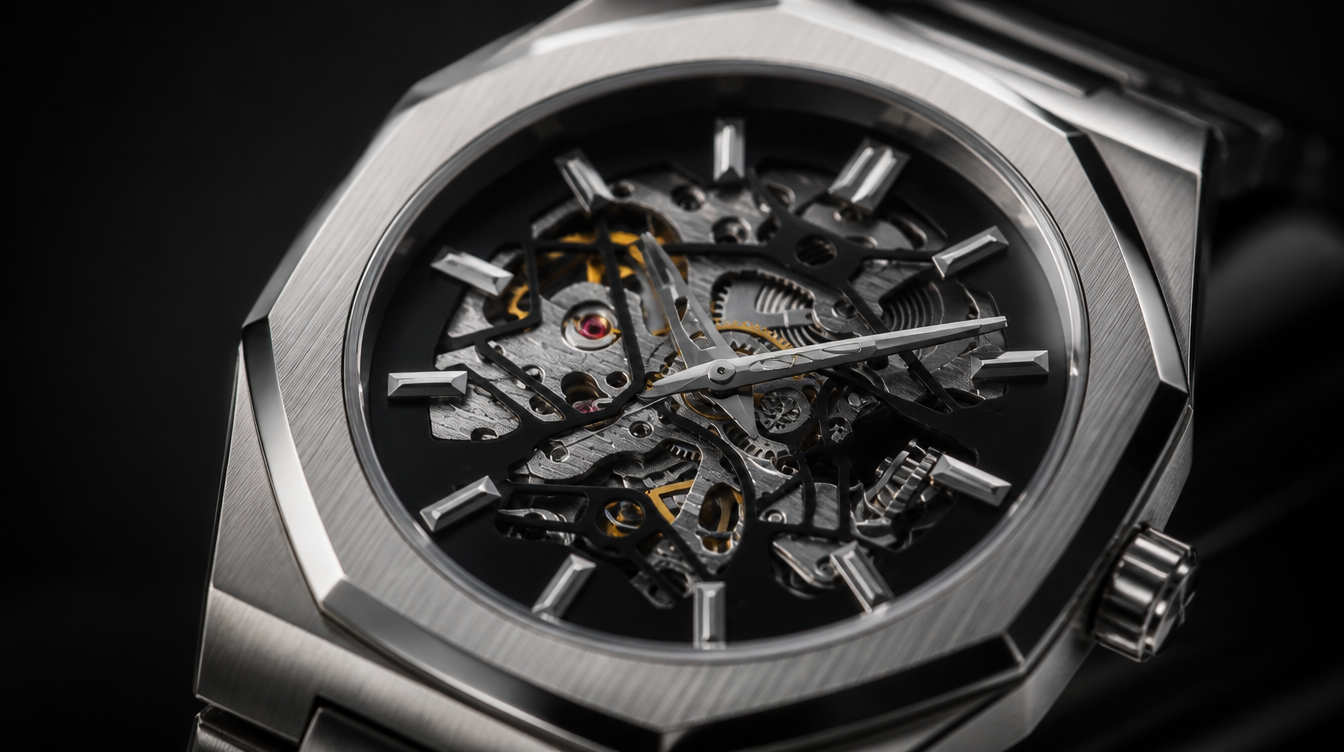Kron Path automatic skeleton watch dial close-up