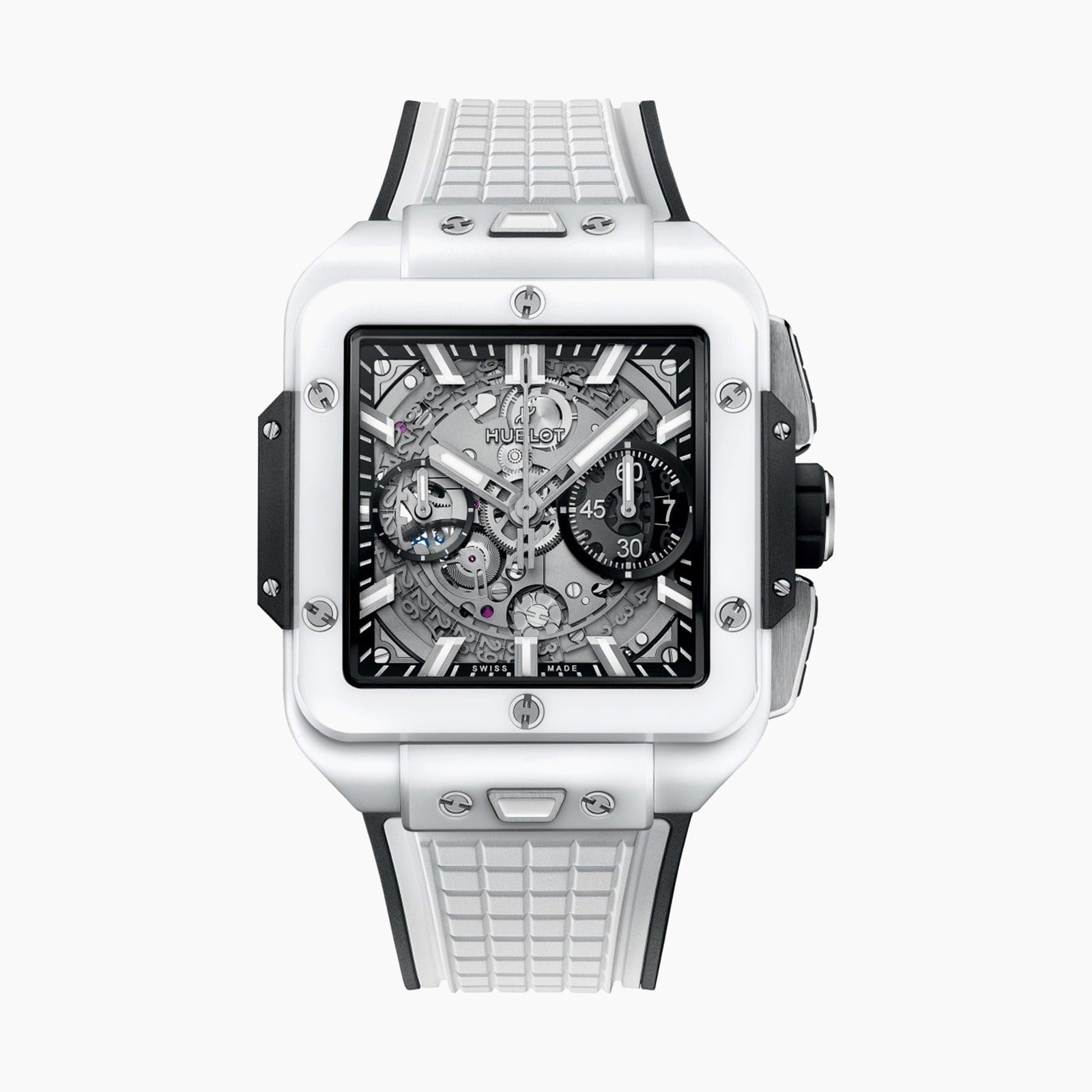 Square Bang Unico White Ceramic — Grey Dial