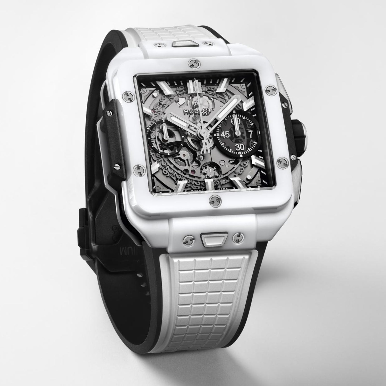 Square Bang Unico White Ceramic — Grey Dial
