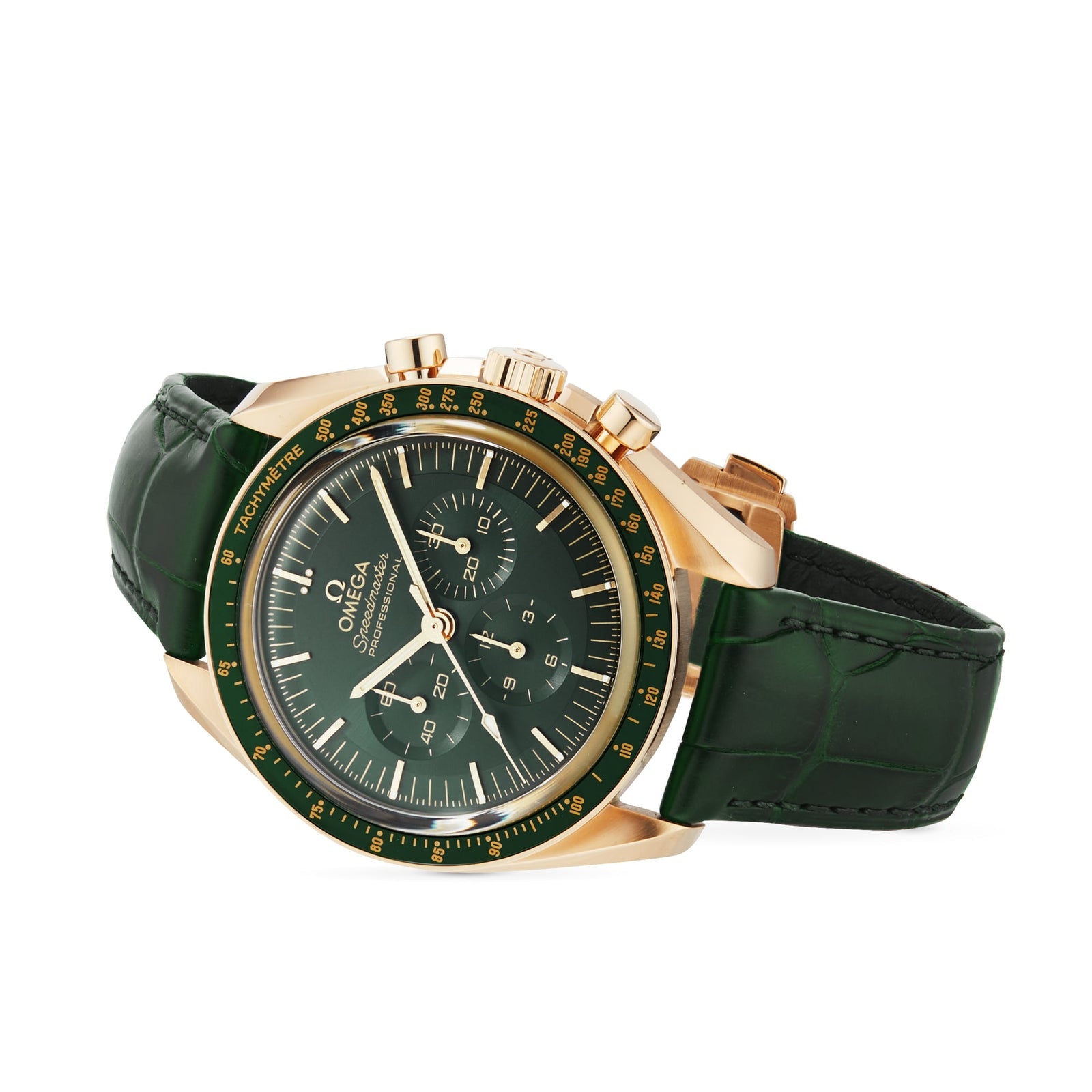 Speedmaster Moonwatch Professional — Green Dial, 18K Yellow Gold, Leather