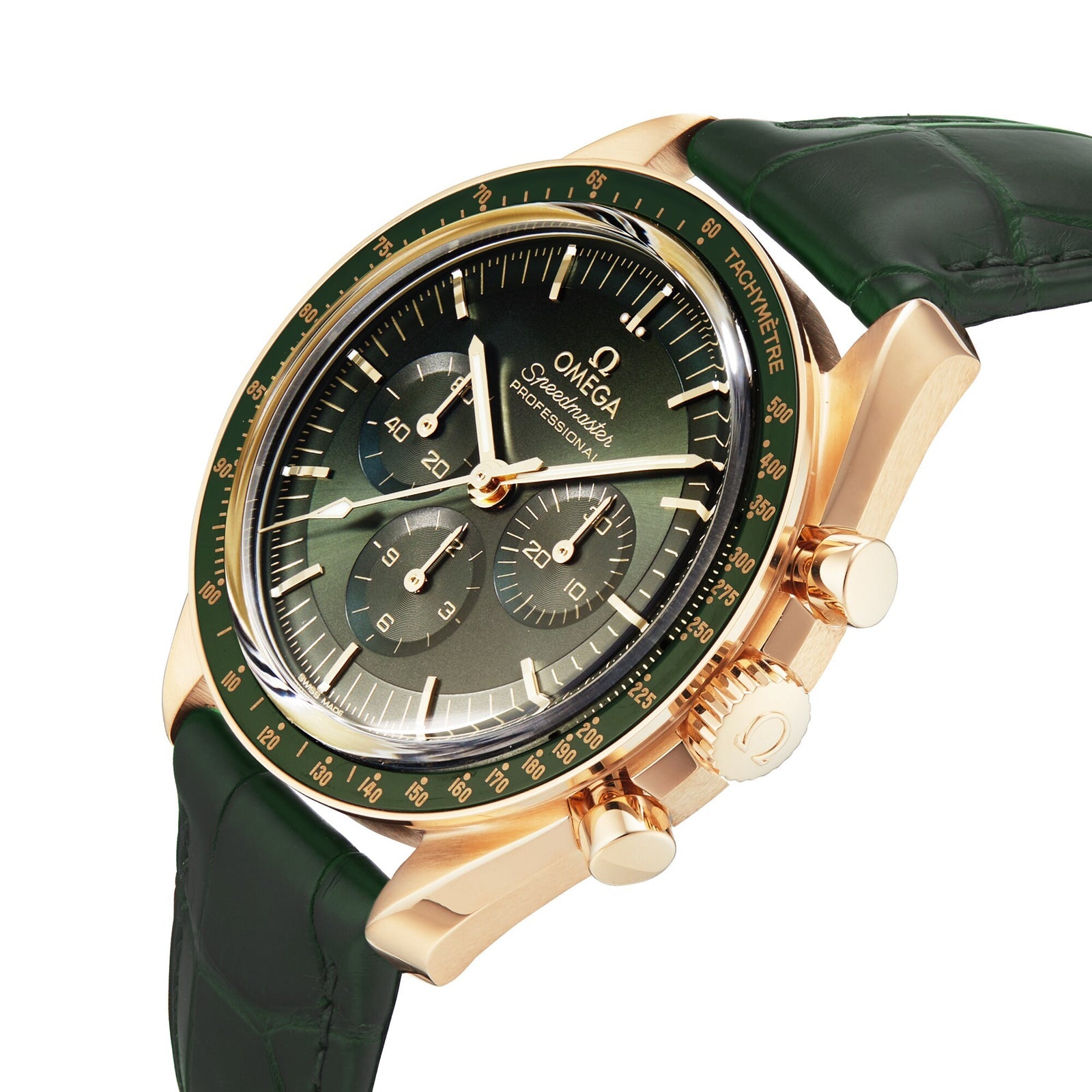 Speedmaster Moonwatch Professional — Green Dial, 18K Yellow Gold, Leather