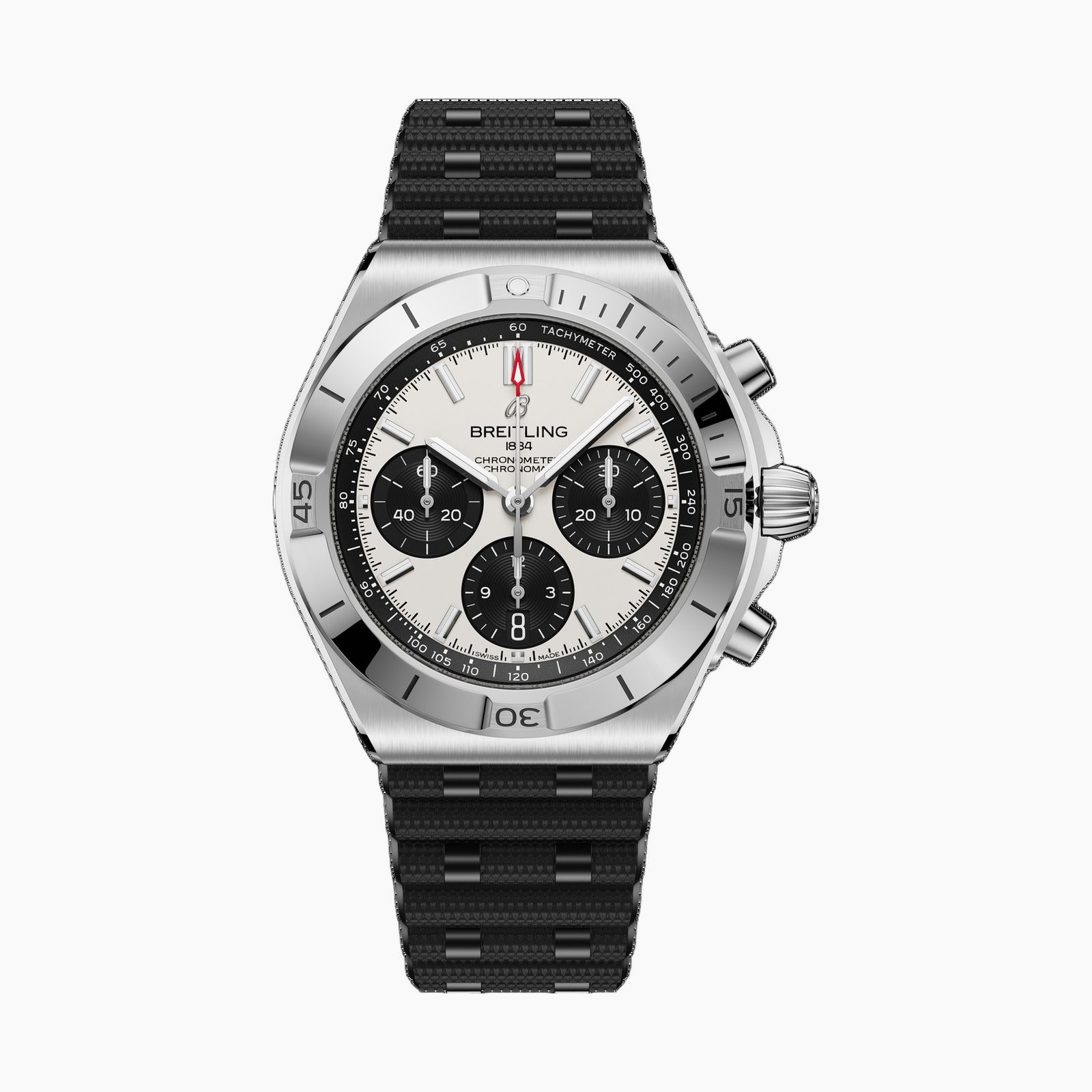 Chronomat B01 42 — White Dial, Black Strap