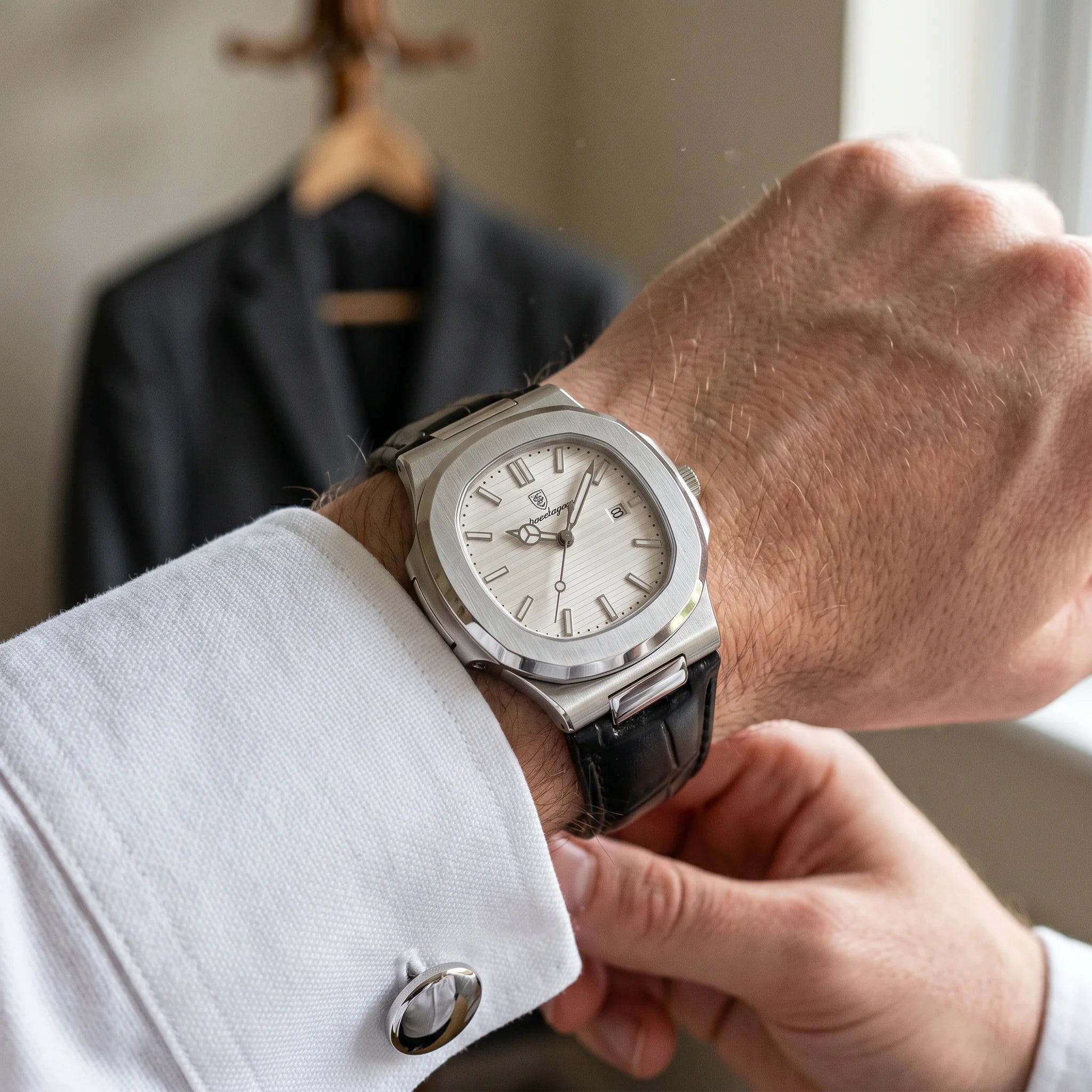 Kron Atlas watch on wrist, getting ready ritual, three-quarter view