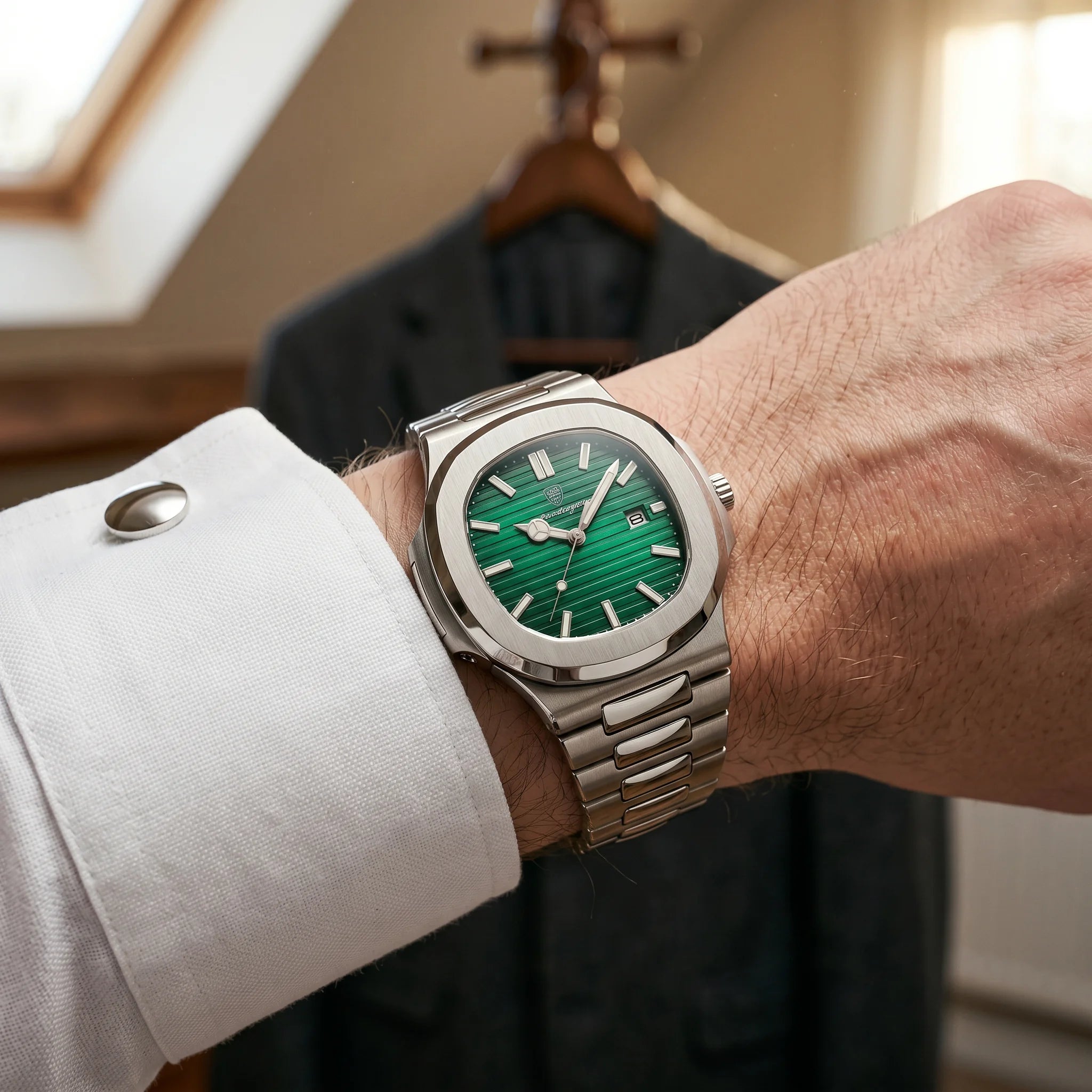 Kron Caspian watch on wrist, getting ready ritual, three-quarter view