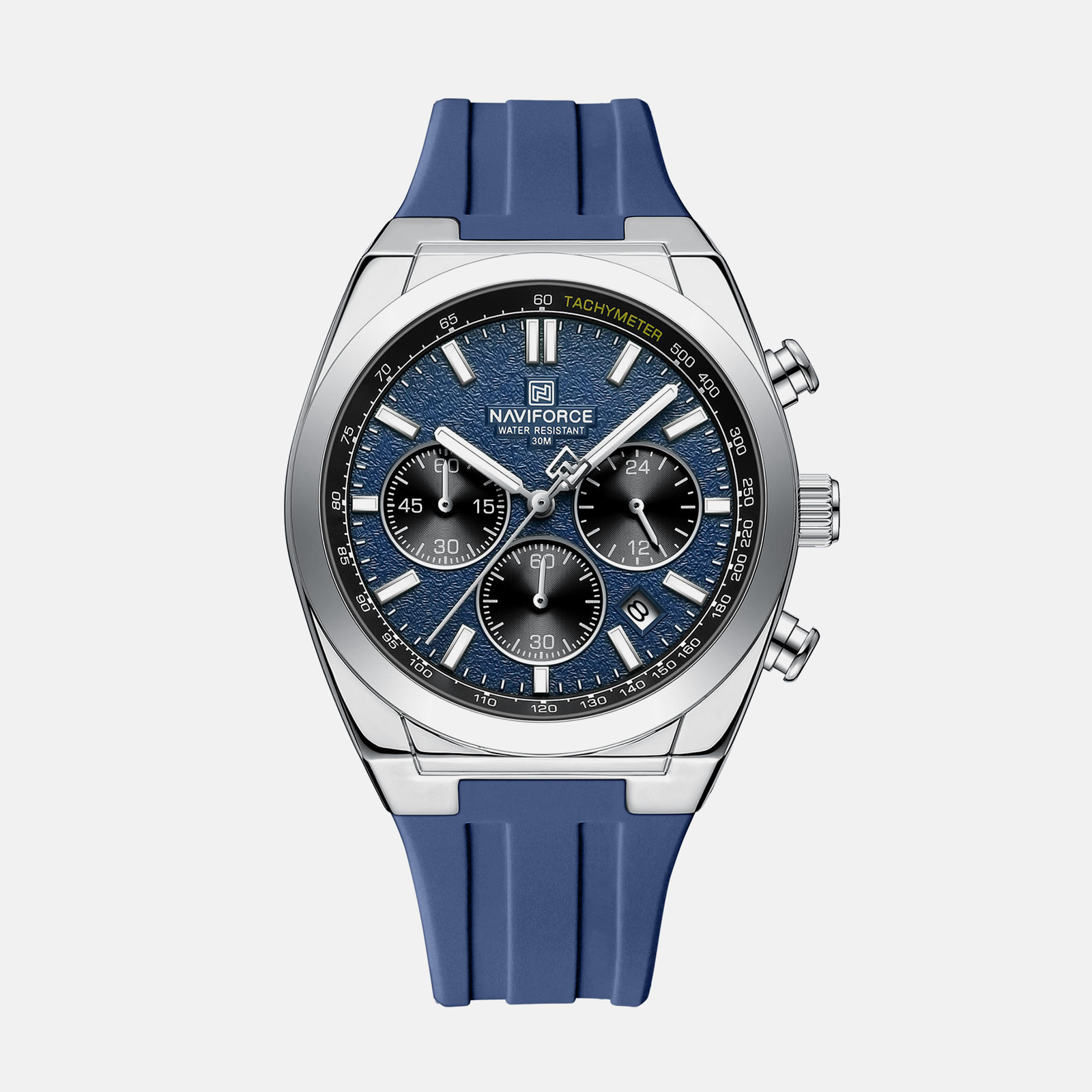 Kron Silverstone affordable men's chronograph watch with white panda dial and silicone strap