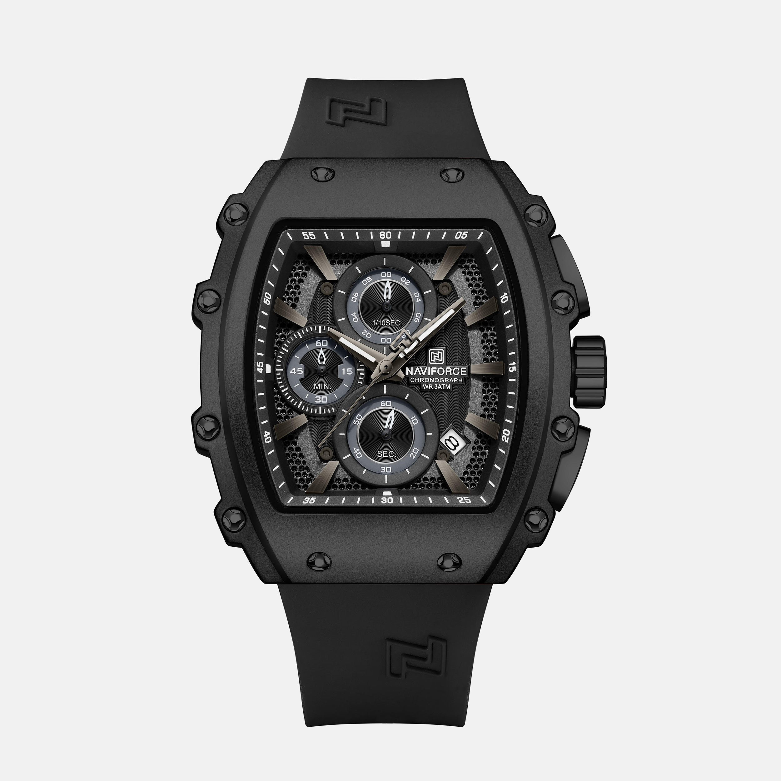 Kron Apex affordable men's chronograph watch with textured Obsidian dial and silicone sport strap