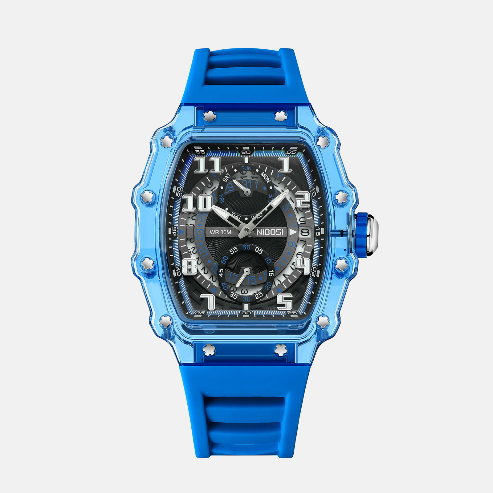 Kron Vortex — men's skeleton sport watch with silicone strap