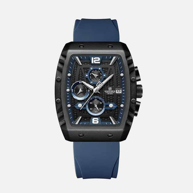 Kron Croft affordable men's multifunction watch with textured black dial and silicone strap