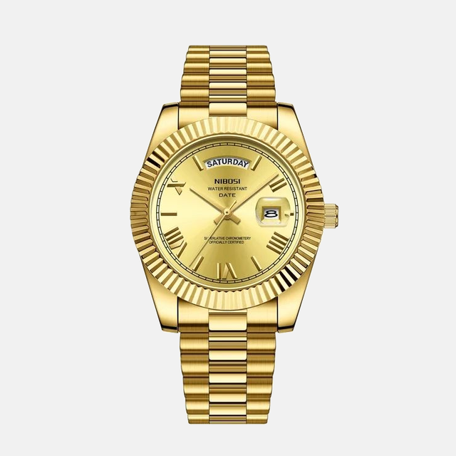 Kron Trafalgar men's watch — Bullion champagne dial on steel bracelet