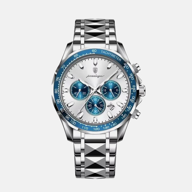 Kron Meridian affordable men's chronograph watch with sunburst dial and steel bracelet