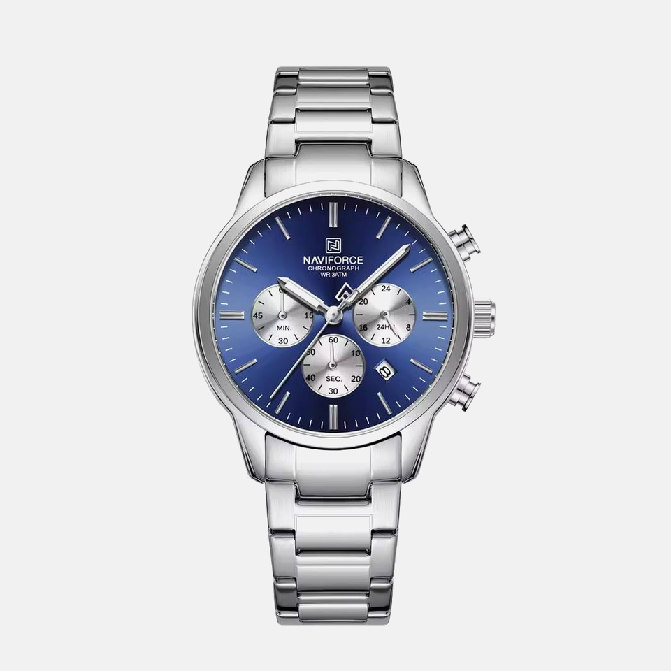 Kron Thruxton affordable men's chronograph watch with a sunburst dial and stainless steel bracelet
