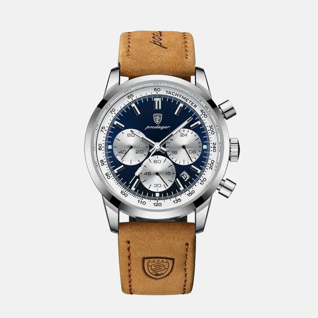 Kron Spitfire affordable men's chronograph watch with panda dial and leather strap