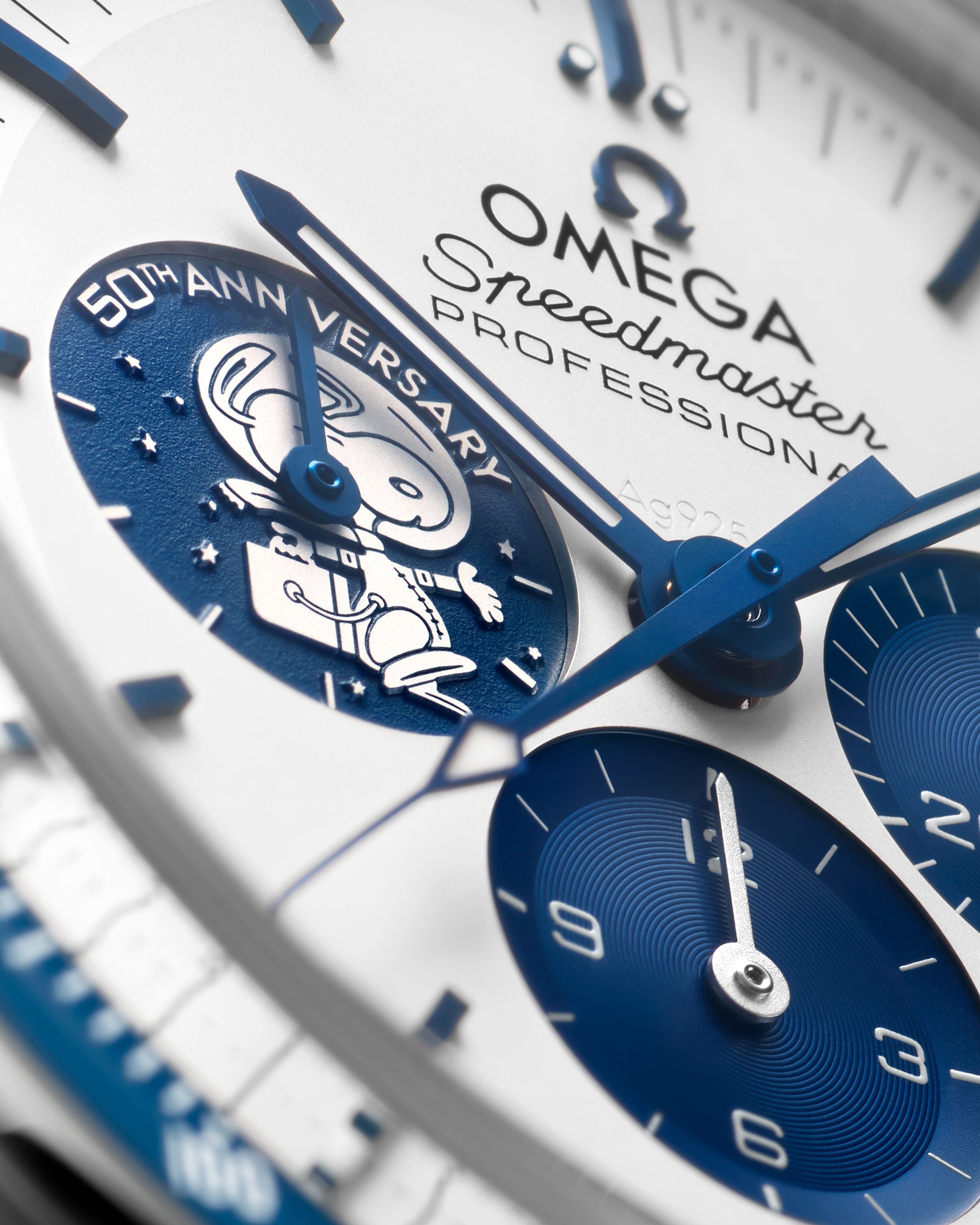 OMEGA Speedmaster Silver Snoopy — silver dial detail