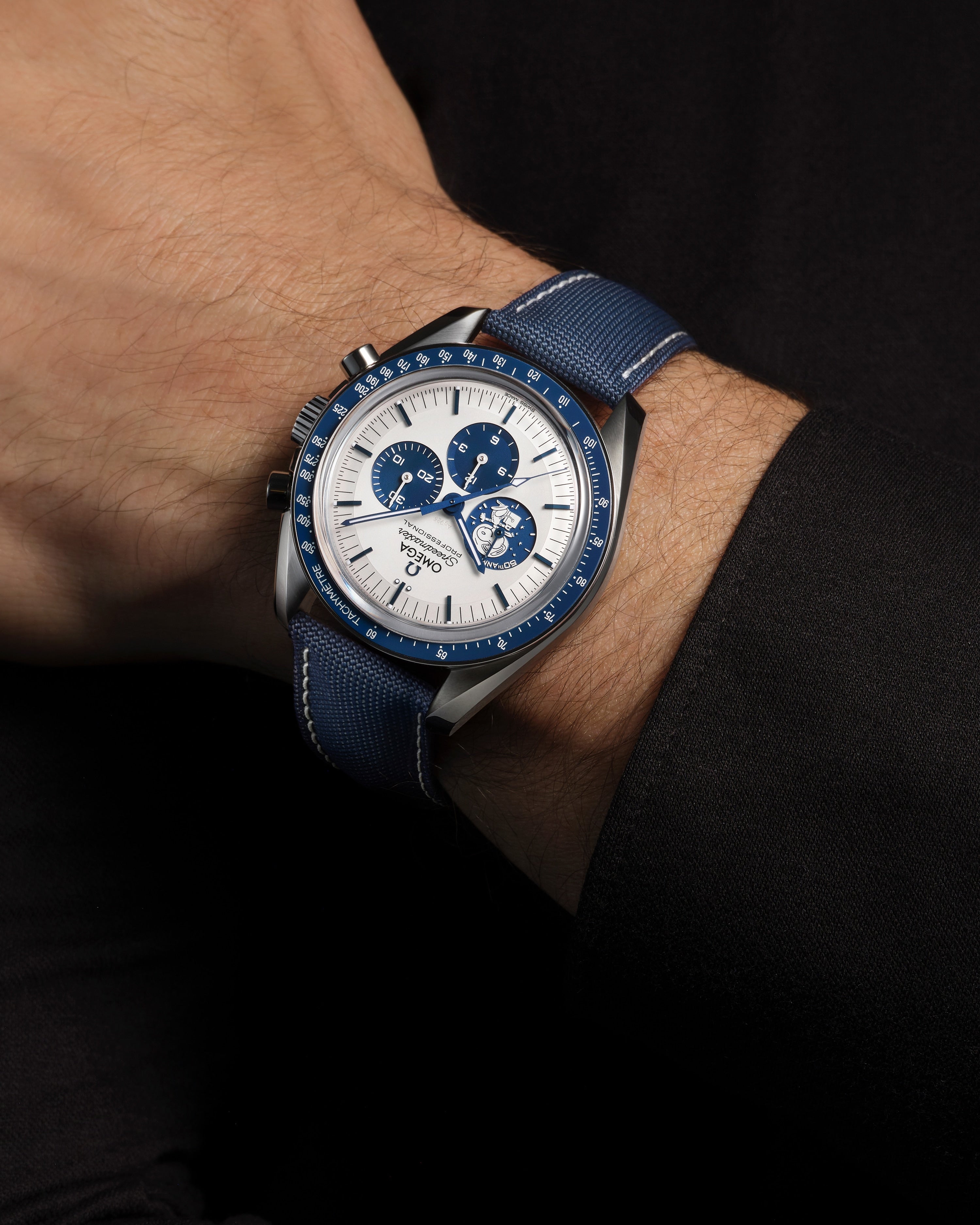 OMEGA Speedmaster Silver Snoopy — blue nylon strap